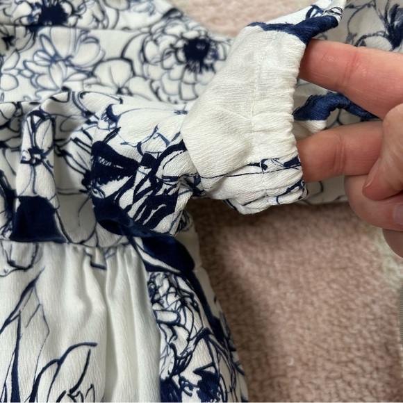 Vintage 70's Floral Blue White Maxi Dress Puff Sleeve Empire Waist Size 4/6 - Picture 11 of 16